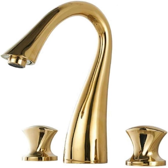 3 Hole Basin Mixer Tap Golden Brass Double Handle Hot and Cold Bathroom Sink Faucet
