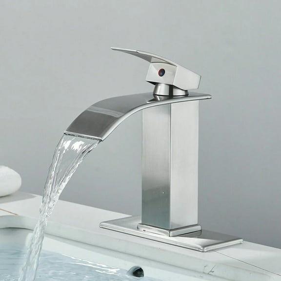 3-Hole Bathroom Sink Faucet - Single Handle Waterfall Spout Vanity Mixer Tap with Cover