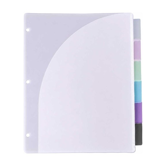 3 Hole Binder Refill,Colorful Frosted Folder Inner Page,6 Pocket Slant Document Sleeve,Waterproof PP File Divider,Student Office Invoice Storage Insert,11.22x9.84in