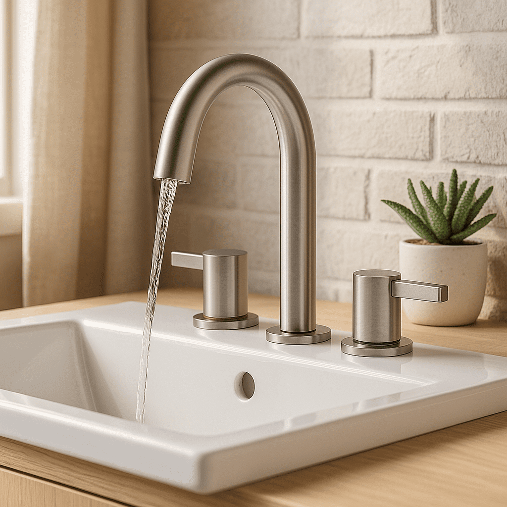 3 Hole Brushed Nickel Bathroom Faucet, Dual 304 Stainless Steel Handles, Modern Lead-Free Ceramic Valve Faucet, 1.5 GPM Straight Aerator Spout for Bathroom Sink