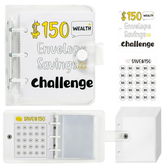 3-Hole Cash Envelope Binder | PVC Savings Album with Labeled Envelopes for Money Saving & Budgeting | Compact Organizer for Financial Goals