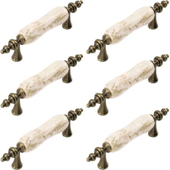 3" Hole Centers Ceramic Handles Pulls Pack of 6 | Marble Cracks Drawer Pulls Antique Brown Granite Pull Handles Kitchen Cabinet Pulls with Screws