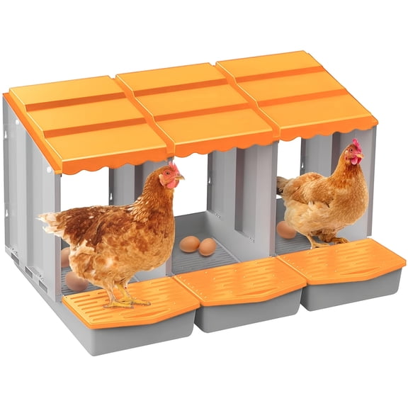 3 Hole Chicken Nesting Boxes with Rolling Egg Collection - Anti-Break Egg Protection Nest Boxes for Chicken Coop(Orange))