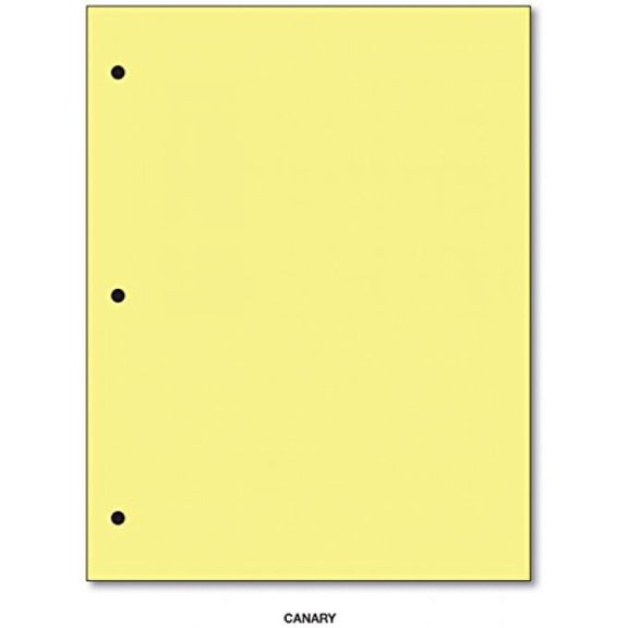 3 Hole Color Paper 8 1/2 X 11 - 100 Papers Per Pack (Canary)