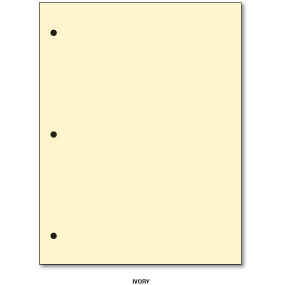 3 Hole Color Paper 8 1/2 X 11 - 100 Papers Per Pack (Ivory)