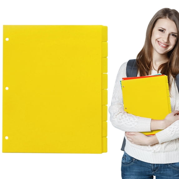 3-Hole Colorful Page Dividers | Oimcto Letter Size 8-Tab PP Dividers, Plastic Index Divider Sheets for 3-Ring Binder, File Paper Classification for School - Yellow