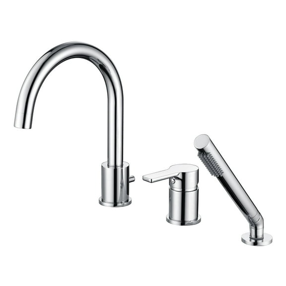 3 Hole Deck Mount Roman Tub Faucet with Hand Shower, Solid Brass Chrome Finish Valve Included High-arc Spout Chrome