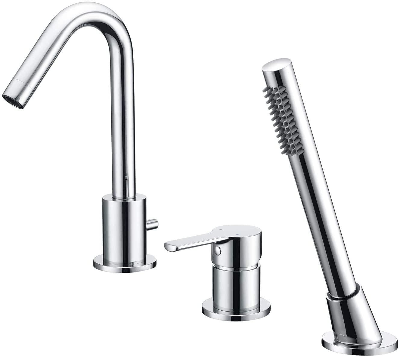 3 Hole Deck Mount Roman Tub Faucet with Hand Shower, Solid Brass Chrome ...