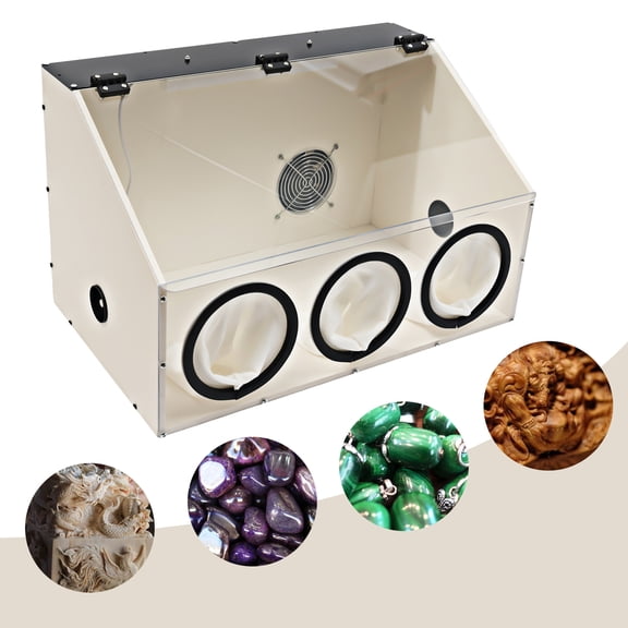 3-Hole Dust Proof Box, 22.8x14.37in Transparent Acrylic, with 5500RPM Fan & LED, for Polishing & Carving