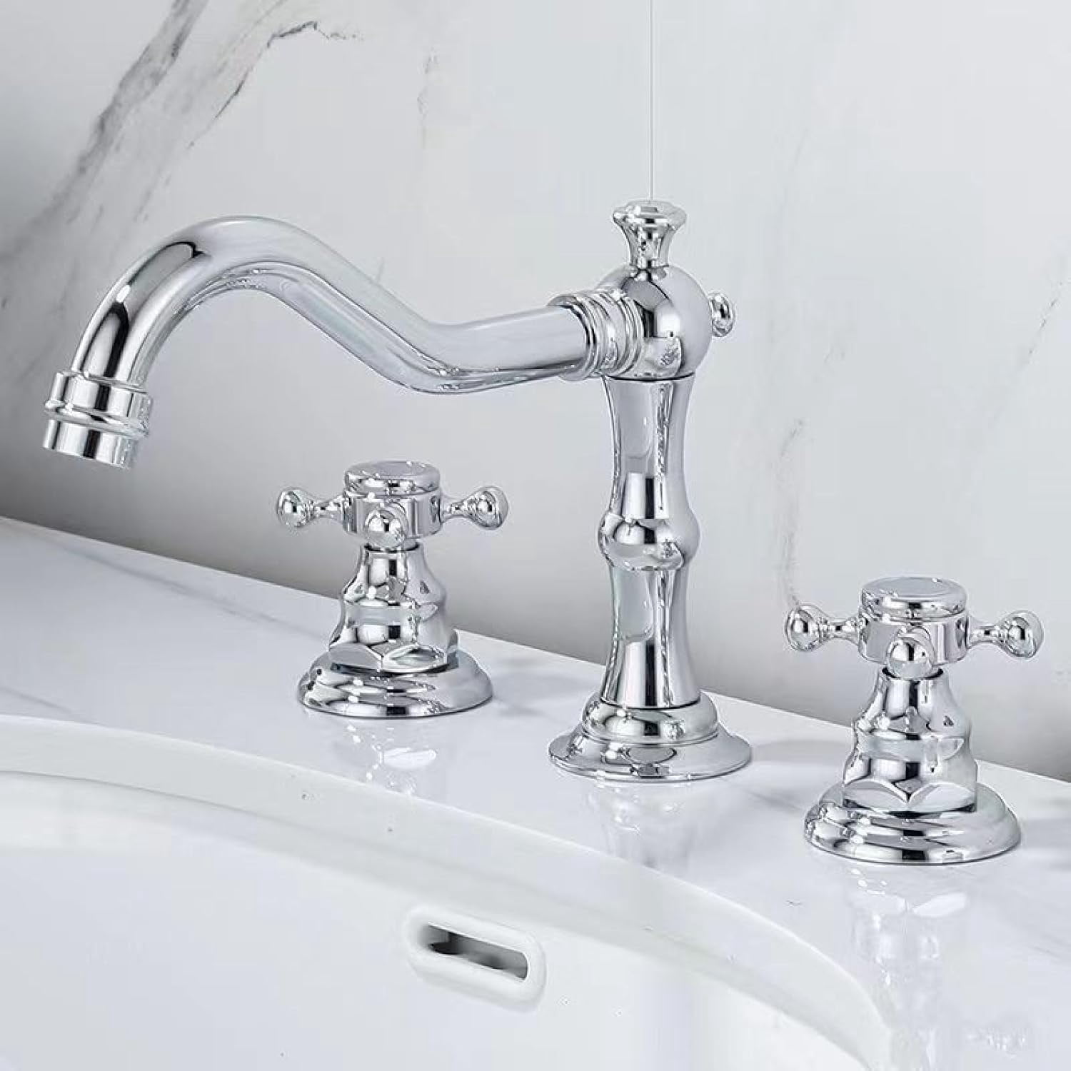 3 Hole Faucet for Bathroom Sink,Faucet Bathroom Sink Brass,2 Handles Vanity Tap with Hot and ...