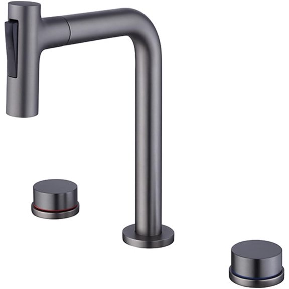 3 Hole Faucets for Bathroom Basin, Basin Mixer Faucet Retractable Brass Bathroom Bathroom Sink Faucets Hot and Cold Water Double Handle Bathroom Mixer Faucet-Grey