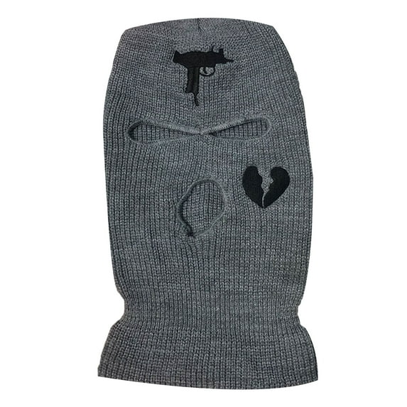 3-Hole Full Face Cover, Balaclava Knitted Face Cover, Punk Style Funny Ski Mask, Winter Warm Hat for Cycling Outdoor Sports Gray