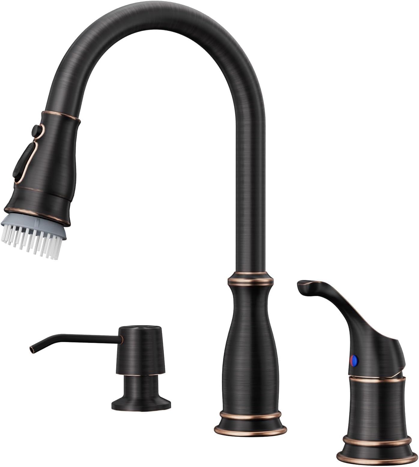 3 Hole Kitchen Faucet, Kitchen Sink Faucet with Pull Down Sprayer 3 ...