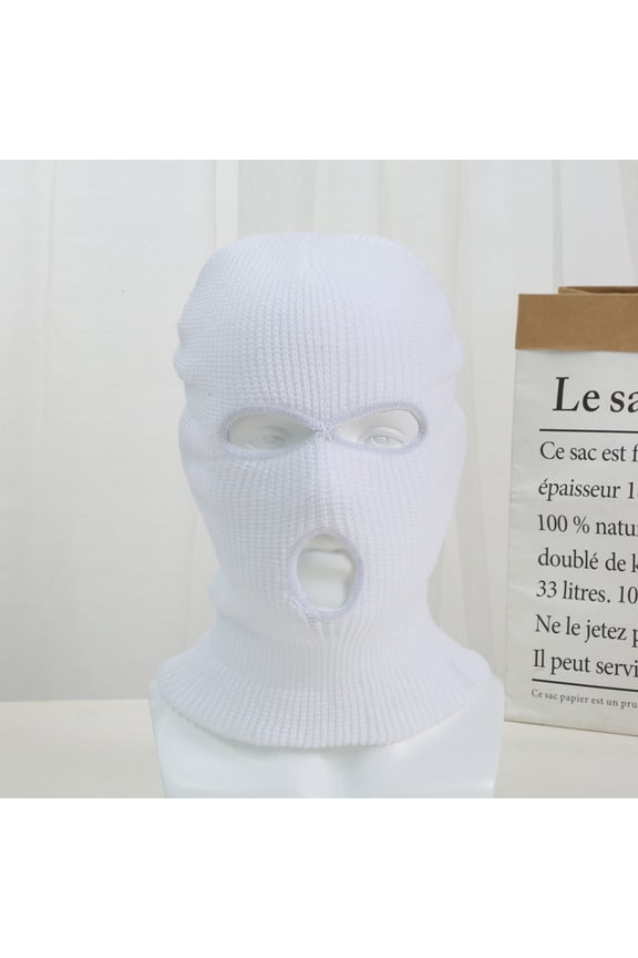 3-Hole Knitted Full Face Cover Ski Mask, Warm Knit Full Face Mask for Outdoor Sports-(White)