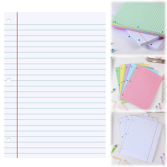 3-Hole Loose Leaf Paper Refills, 1Book/200PC, Lined Filler Paper for Planner, Journal, Notebook, Assorted Colors ,2 Sizes：S:8*10.6in, L:5.5*11in (S,White)