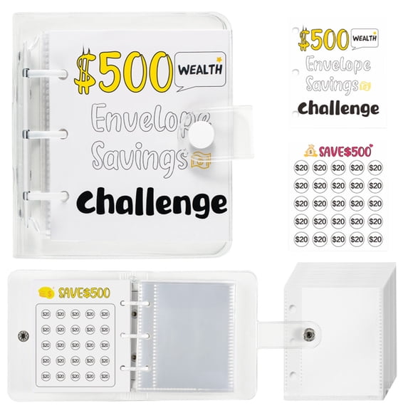 3-Hole Money Saving Binder - Vertical PVC Cash Envelope System for Budgeting, 11x11x3cm Compact Savings Organizer with Labeled Pockets