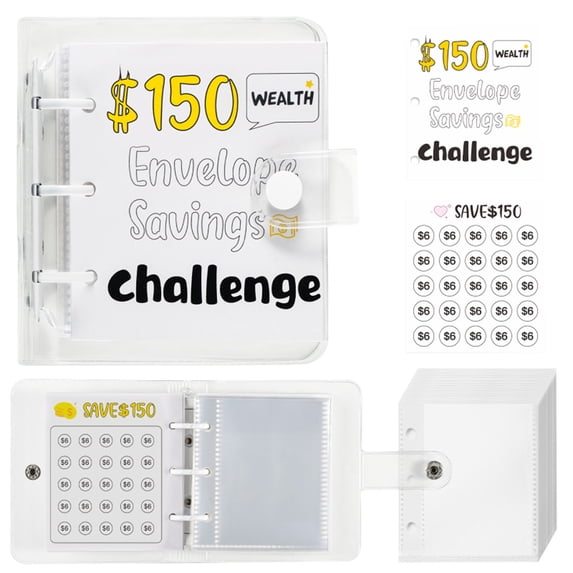 3-Hole Money Saving Binder - Vertical PVC Cash Envelope System for Budgeting, 11x11x3cm Compact Savings Organizer with Labeled Pockets