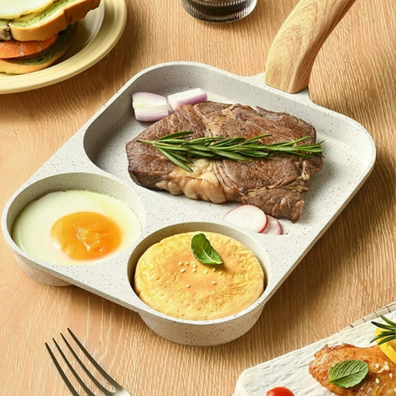 3 Hole Non Stick Egg Frying Pan, Multi-Purpose Divided Frying Egg Pans, 3 in 1 Pan Nonstick Divided Frying Pan Square Skillet Fried Egg Pan for Indoor Cooking Breakfast Omelette Grill