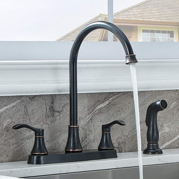 3 Hole Or 4 2 Handle Kitchen Faucet With Side Sprayer Commercial Lead-free Oil Rubbed Bronze Sink Faucets For Rv Sinks High-arc Spout & Vadr0004h