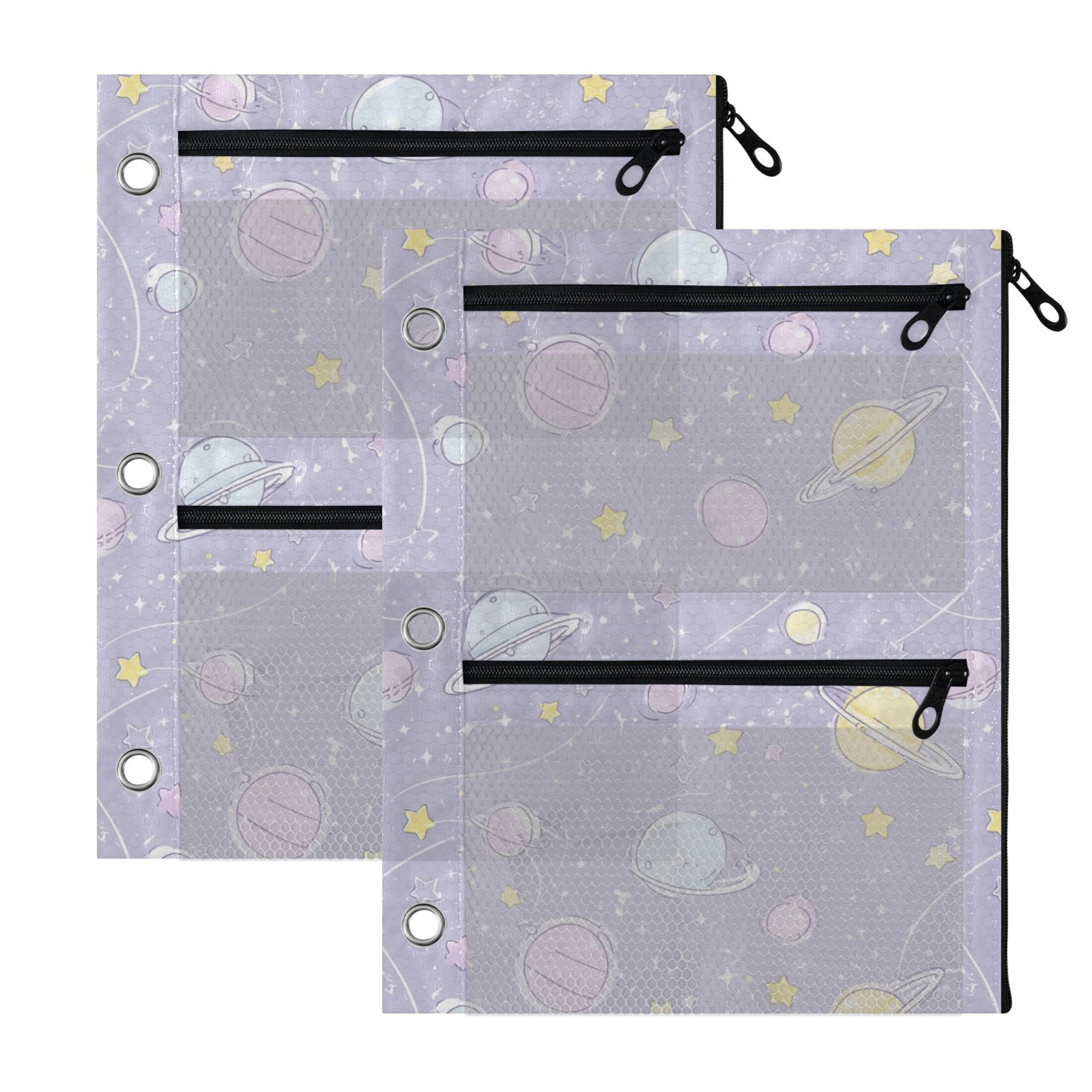 3-Hole Pencil Pouch for 3 Ring Binder Clear Zippered Pen Case with ...