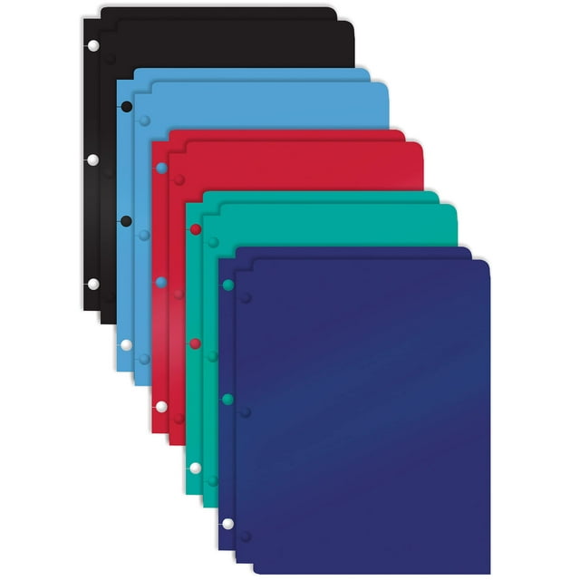 3 Hole Punch Pocket Folders, 10 Pack, Sturdy Plastic 2 Pocket Folders
