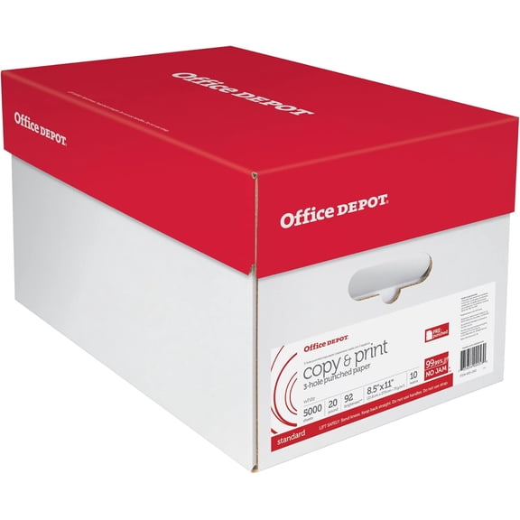 3-Hole Punched Multi-Use Printer & Copy Paper, 10 Reams, White, Letter (8.5" x 11"), 5000 Sheets Per Case,