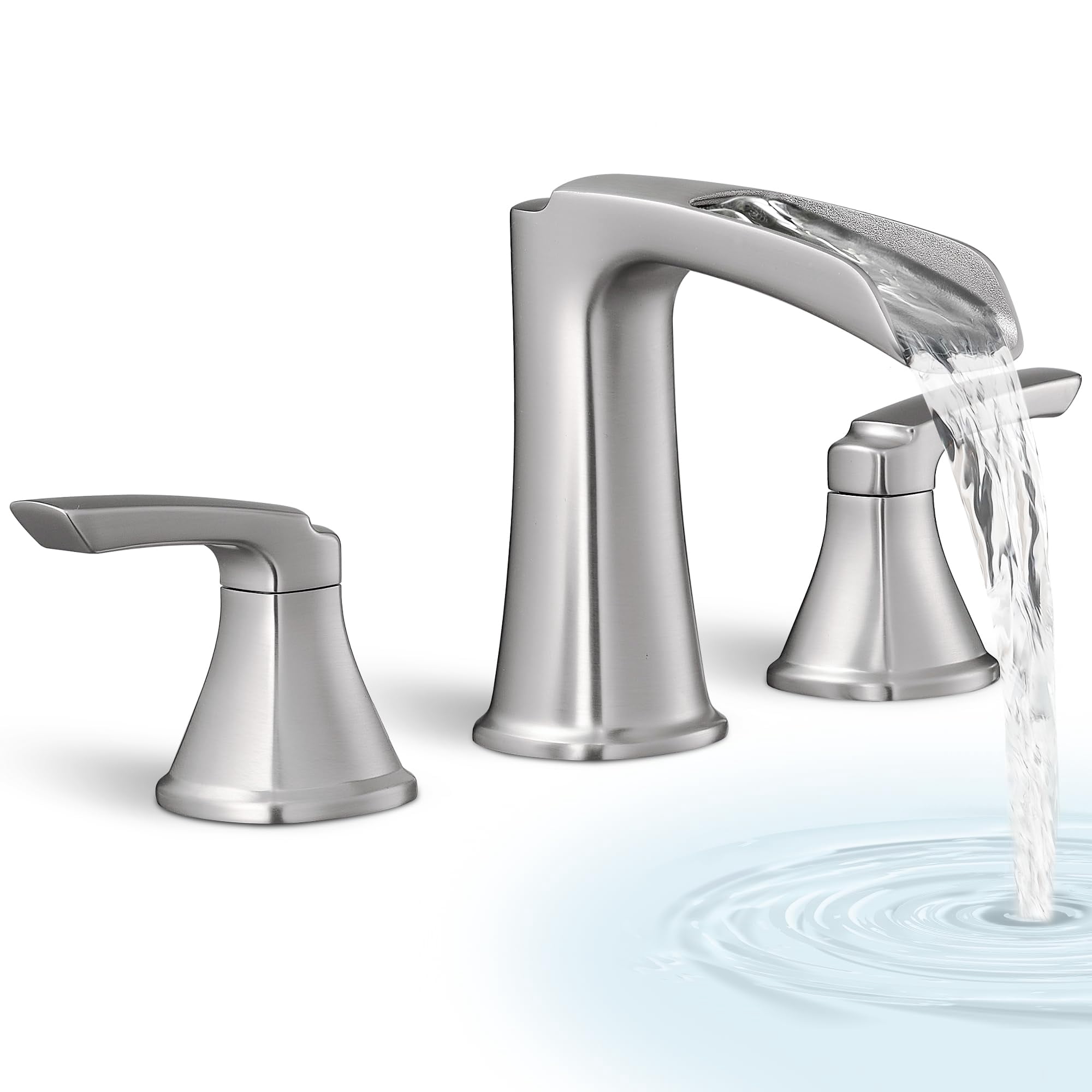 3 Hole Roman Tub Faucet Waterfall Brushed Nickel Bathtub Set, Deck Mount for 2 Handle Bath Faucets