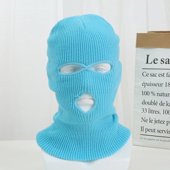 3 Hole Ski Mask Winter Knitted Full Face Cover Ski Mask Outdoor Sports for Men Women-lake blue