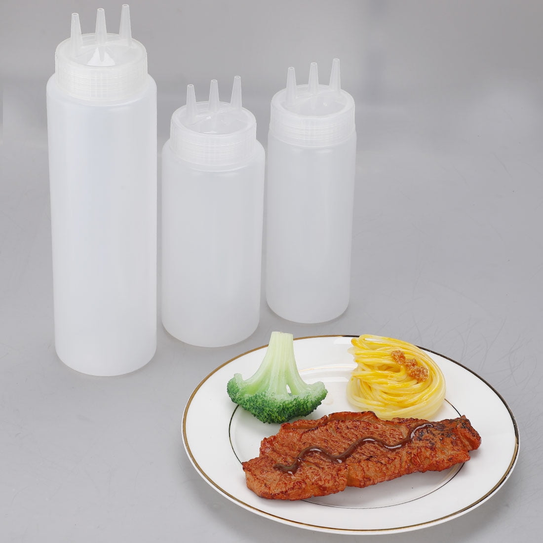 3 Hole Squeeze Squirt Bottles 23oz Ketchup Mustard BBQ Container White