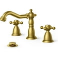 thumbnail image 1 of 3 Hole Vintage Bathroom Faucet Brushed Gold, 2 Handles 8 Inch Widespread Antique Brass Bathroom Sink Faucet for Vanity RV Farmhosue, with Metal Pop Up Drain and Supply Lines, 1 of 16