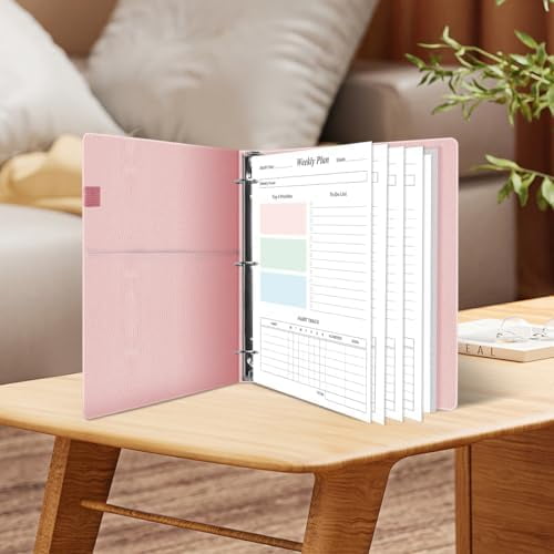 3-Hole Weekly Planner Refills - 53 Sheets/106 Pages Colorful Weekly Planner for 3 Ring Binders, 100 gsm White Paper, Lasts 1 Year, Undated, 8.5'' x 11''