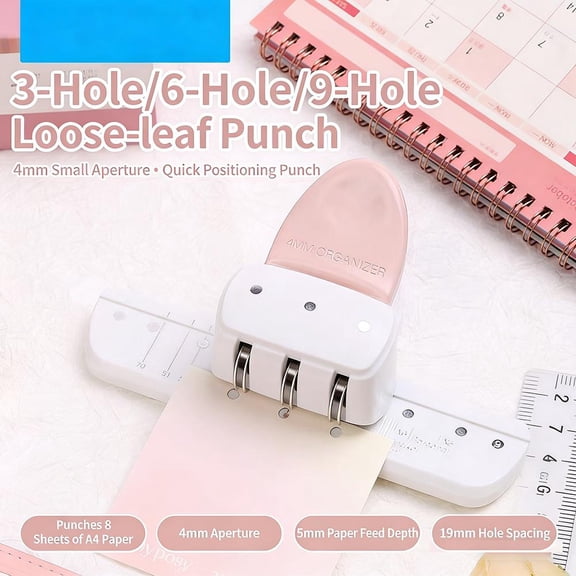 3 Hole pink Punch 4MM Diameter Hole Puncher Paper Punch for Scrapbook, Loose-Leaf Notebook, Pocket Book (3 Hole with 4mm in Diameter)