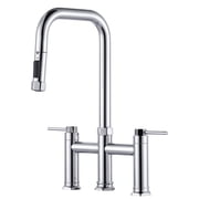 Wowow 17-Inch Double Handle Bridge Kitchen Faucet with Pull Down Sprayer and Supply Lines
