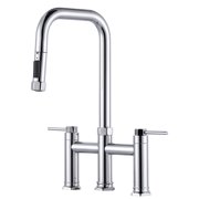 Wowow 17-Inch Double Handle Bridge Kitchen Faucet with Pull Down Sprayer and Supply Lines