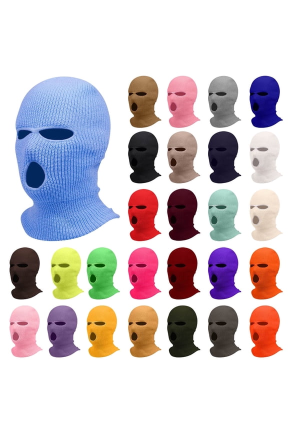 3 Holes Ski Mask Balaclava - Winter Knitted Full Face Cover & Neck Gaiter for Cycling, Running, Skiing - Pink