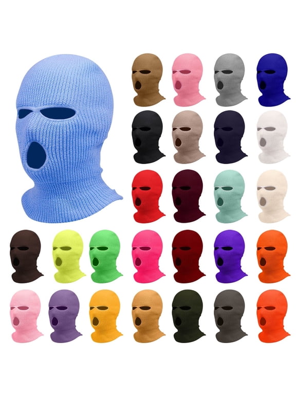 3 Holes Ski Mask Full Face Cover Balaclava - Winter Knitted Neck Gaiter, Breathable for Outdoor Sports Cycling Running Hiking, Black