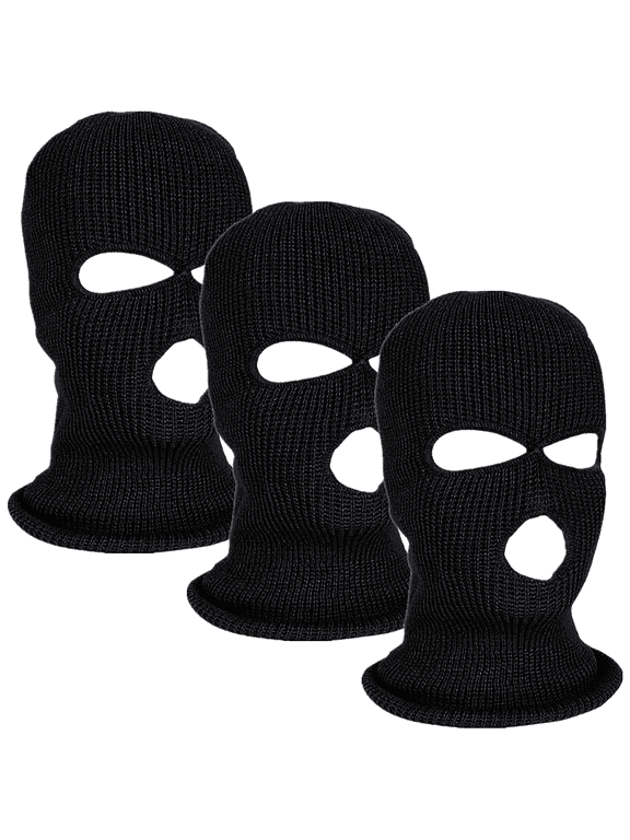 3 Holes Winter Knitted Full Face Mask Head Hood Warm Black Ski Balaclava Cover Hat 3-Pack