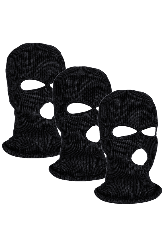 3 Holes Winter Knitted Full Face Mask Head Hood Warm Black Ski Balaclava Cover Hat 3-Pack