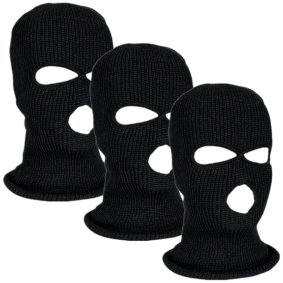 3 Holes Winter Knitted Full Face Mask Head Hood Warm Black Ski Balaclava Cover Hat 3-Pack
