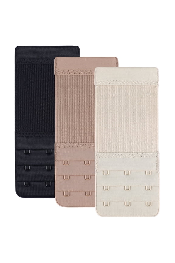 3 Hook Bra Extender,Elastic Extra Long,Plus Size,Lined Durable 3 Pack Multi Color Black Beige Ivory -CHIRRUPY CHIEF