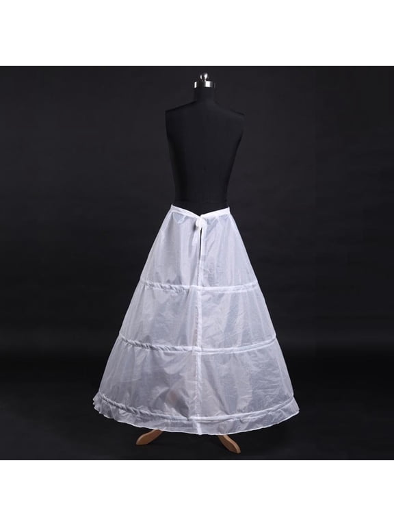 3-Hoop A-Line White Long Dress Wedding Gown Petticoat Underskirt-Slips