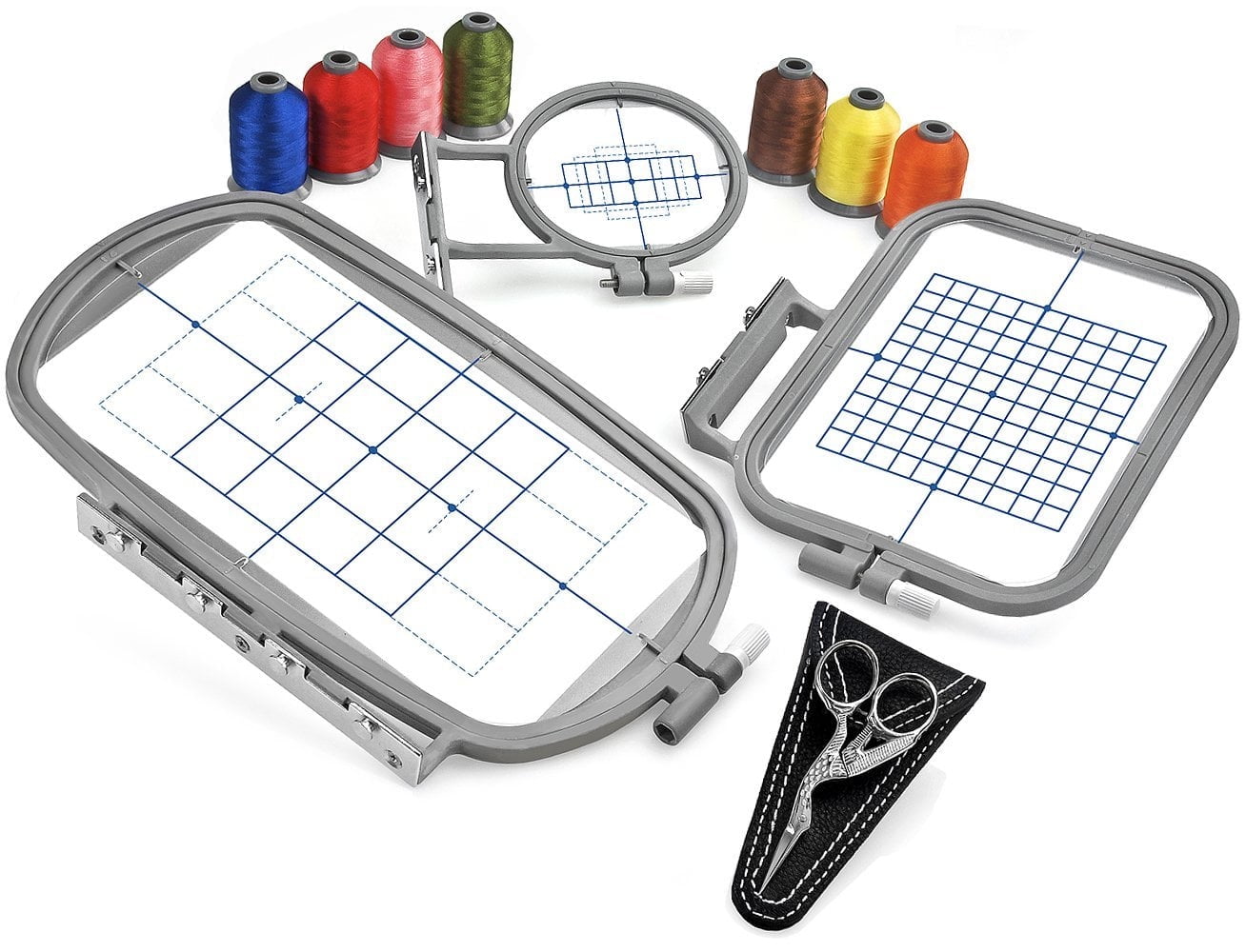 3-Hoop Embroidery Package w/ Embroidery Thread and Scissors for Brother 4" x 4" Embroidery Machines