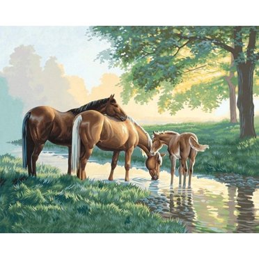 Brvsk Graceful Horses Cross-Stitch Kit - Large 19.75x31.5 Inch Premium Tapestry With Gift Box