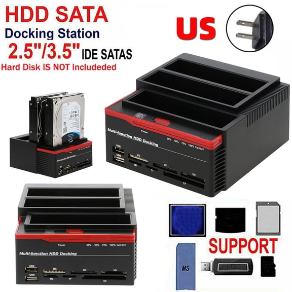 3 IDE SATA 2.5" 3.5" HDD Hard Drive Disk Clone Docking Station Card Reader US