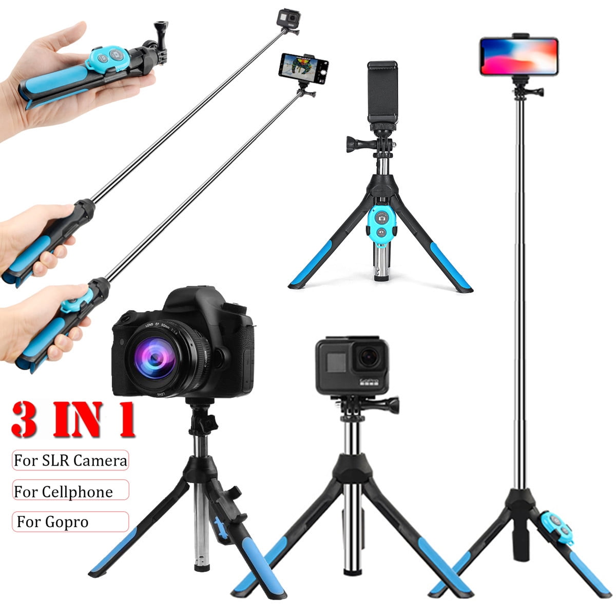 3-IN-1 360 Rotation Extendable Selfie Stick bluetooth Remote