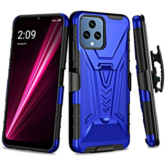 3-IN-1 Advanced Armor Hybrid Case with Belt Clip Holster for T-Mobile REVVL 6 5G - Blue