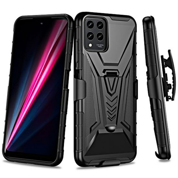 3-IN-1 Advanced Armor Hybrid Case with Belt Clip Holster for T-Mobile REVVL 6 Pro 5G - Black
