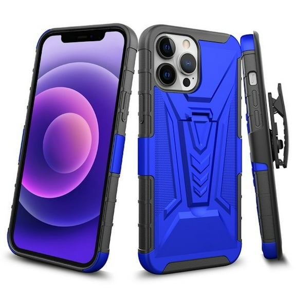3-IN-1 Advanced Armor Hybrid Case with Belt Clip Holster for iPhone 13 Pro Max - Blue