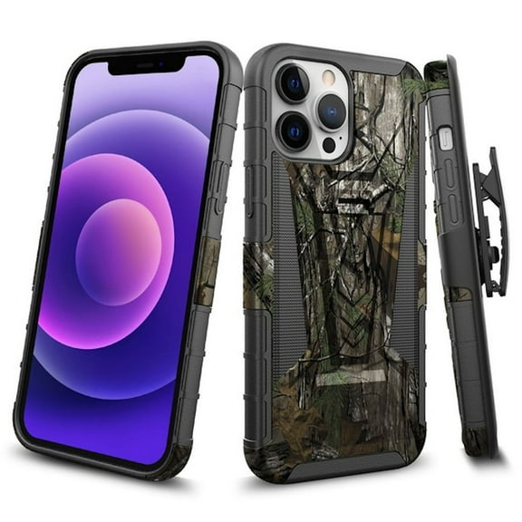 3-IN-1 Advanced Armor Hybrid Case with Belt Clip Holster for iPhone 14 Pro - Camouflage Tree