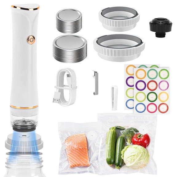 3-IN-1 Compact Vacuum Sealer for Food with Reusable Bags & Mason Jar Kit, Ultra-long 100-minutes Vacuuming Time, 6X Freshness Keep for Home Kitchen RV Travel Seal Meal